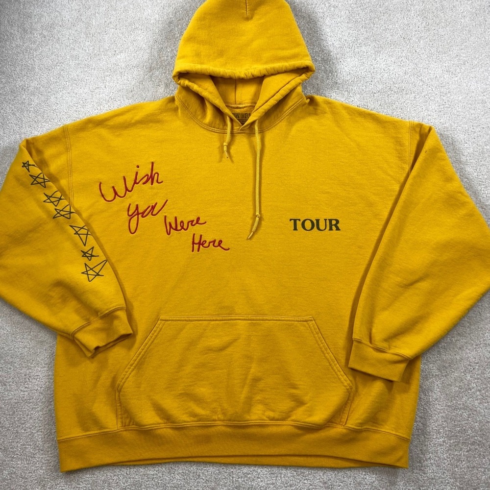 Travis‎ Scott Astroworld Oversized Hoodie Men XL Yellow Wish You Were Here Tour